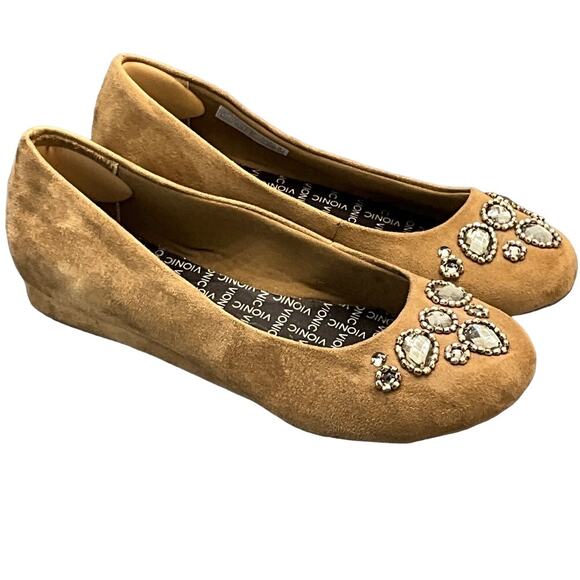 Vionic Cameron Brown Tan Suede Jeweled Orthaheel Slip On Ballet Flat Women 6.5 - Picture 1 of 11